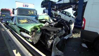 Cars on the A249 after the crash