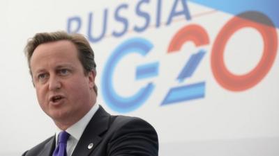 British Prime Minister David Cameron gives a press conference at the end of the G20 summit on September 6, 2013