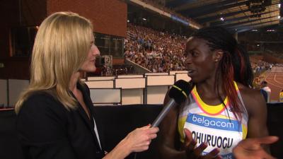 Gabby Logan with Britain's Christine Ohuruogu