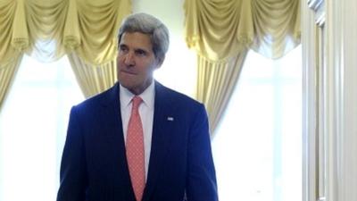 US Secretary of State John Kerry at the Presidential Palace in Vilnius, Lithuania