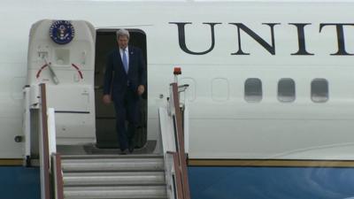 John Kerry arrives in the UK