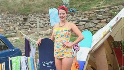 Bellyboarder at the 11th World Bellyboard Championships at Chapel Porth, near St Agnes.