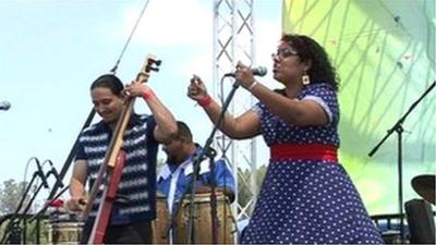 quartet performs on stage