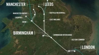 Proposed route for HS2 rail project