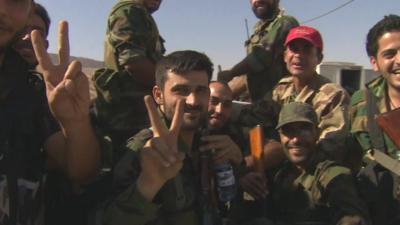 Soldiers in village near Maaloula in Syria