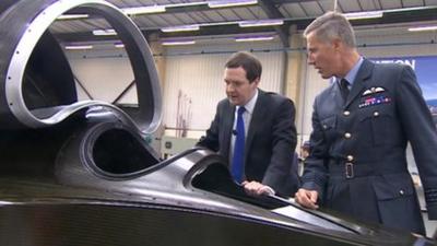 Chancellor George Osborne and Wing Commander Andy Green from the Bloodhound SSC project