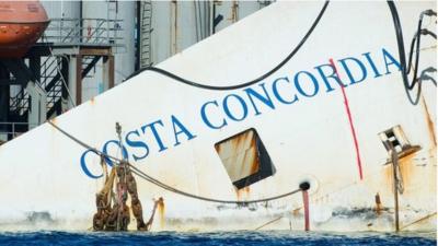 The bow of the wreckage of the Costa Concordia