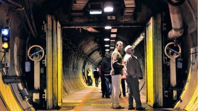 Visitors exploring the Channel Tunnel during one of the guided tour