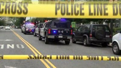 Police sign at Washington shooting scene