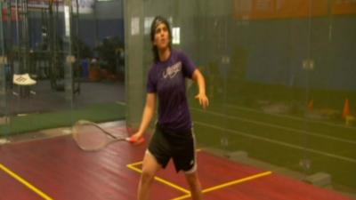 Maria Toorpakai Wazir playing squash