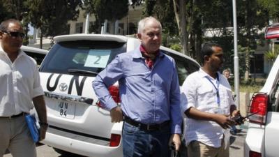 Ake Sellstrom (centre), the head of a UN chemical weapons team in Damascus. Photo: 30 August 2013