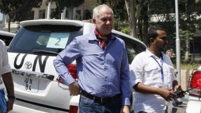 Ake Sellstrom (centre), the head of a UN chemical weapons team in Damascus. Photo: 30 August 2013