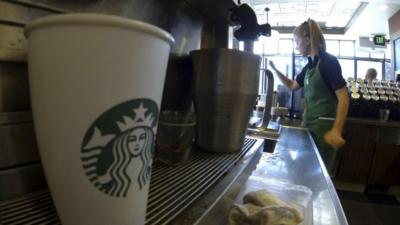 Starbucks cup in a store