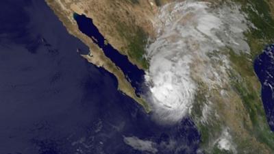 A satellite image of Hurricane Manuel over north-west Mexico