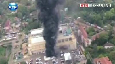 Smoke billowing from the Westgate mall in Nairobi