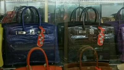 Designer handbags in a Hong Kong shop