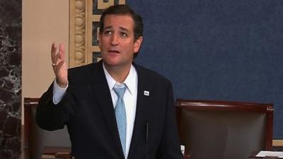 US Senator Ted Cruz speaks on the Senate floor on Capitol Hill in Washington, on 25 September 2013