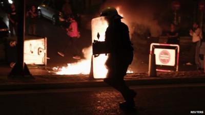 Police officer in riot gear in Athens