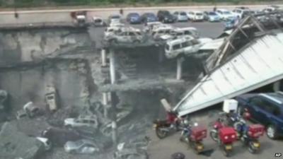 Collapsed multi-storey car park at the Westgate shopping complex