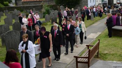 April Jones coffin taken into St Peter's Church