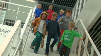 Children walking to class in Iceland