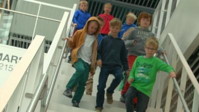 Children walking to class in Iceland