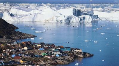 Icebergs near village of Ilulissat, Greenland