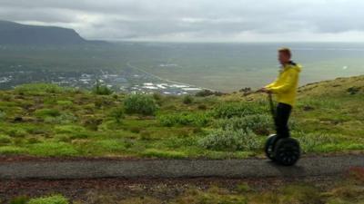 Icelandic man on a two-wheeled electric vehicle