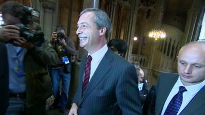 Nigel Farage at the Conservative party conference in Manchester