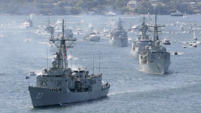 Royal Australian Navy warships enter Sydney Harbour