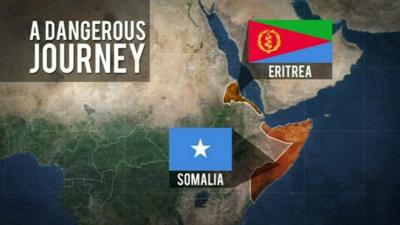 A map showing Somalia and Eritrea
