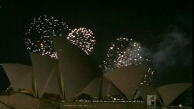 Fireworks in the sky over Sydney Opera House