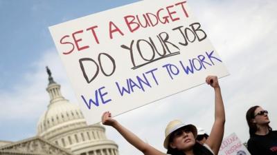 Furloughed federal workers protest outside the US Capitol to demand an end to the lockout of federal workers caused by the government shutdown