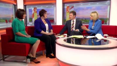 Clare Pelham from Leonard Cheshire Disability and Sandie Keene from the Association of Directors of Adult Social Services on BBC Breakfast