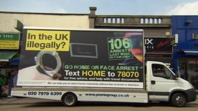 Van with 'go home' message