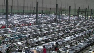 Workers in a large factory in Myanmar