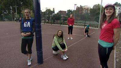 Several images of Isabel Hardman on the netball court