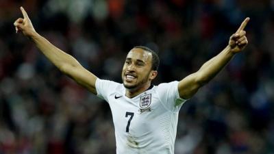 Andros Townsend celebrates scoring on his England debut