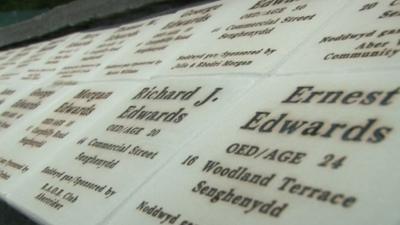 Names of those killed in the Senghenydd pit disaster in October 1913