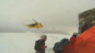 RAF helicopter and Llanberis Mountain Rescue Team