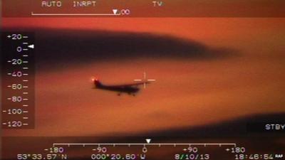 Footage from RAF helicopter showing light aircraft