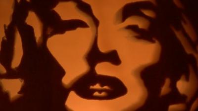 Marilyn Monroe's face carved into a pumpkin