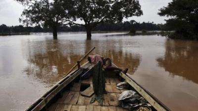 Flooding in in Jajpur district, 120km (75 miles) from the city of Bhubaneswar in Orissa