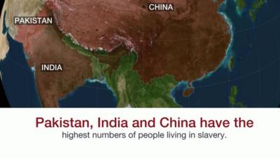 Map showing countries with a high number of people living in slavery