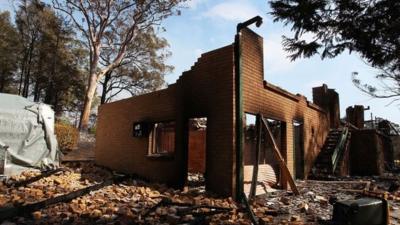 A home destroyed by bush fire as seen on October 18, 2013 in Winmalee, Australia