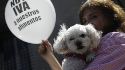 Dog owner protesting in Mexico