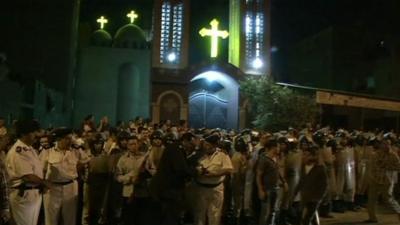 Crowds gathered outside the Coptic church in north Cairo