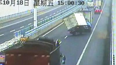 Truck swerving on a motorway