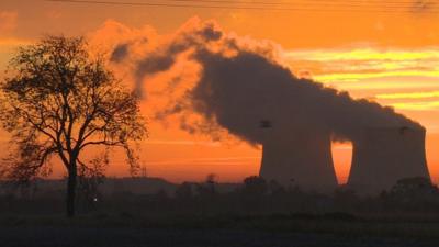 Power station at sunset