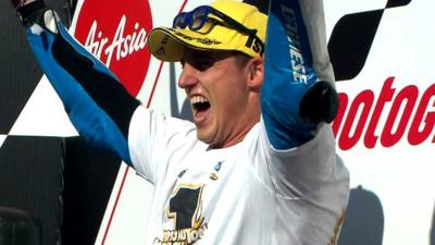 Pol Espargaro celebrates victory in Japan that secures him the Moto2 world championship